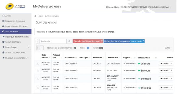 MyDelivengo easy : page de suivi des colis expédiés